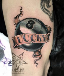Lucky ball tattoo на руке